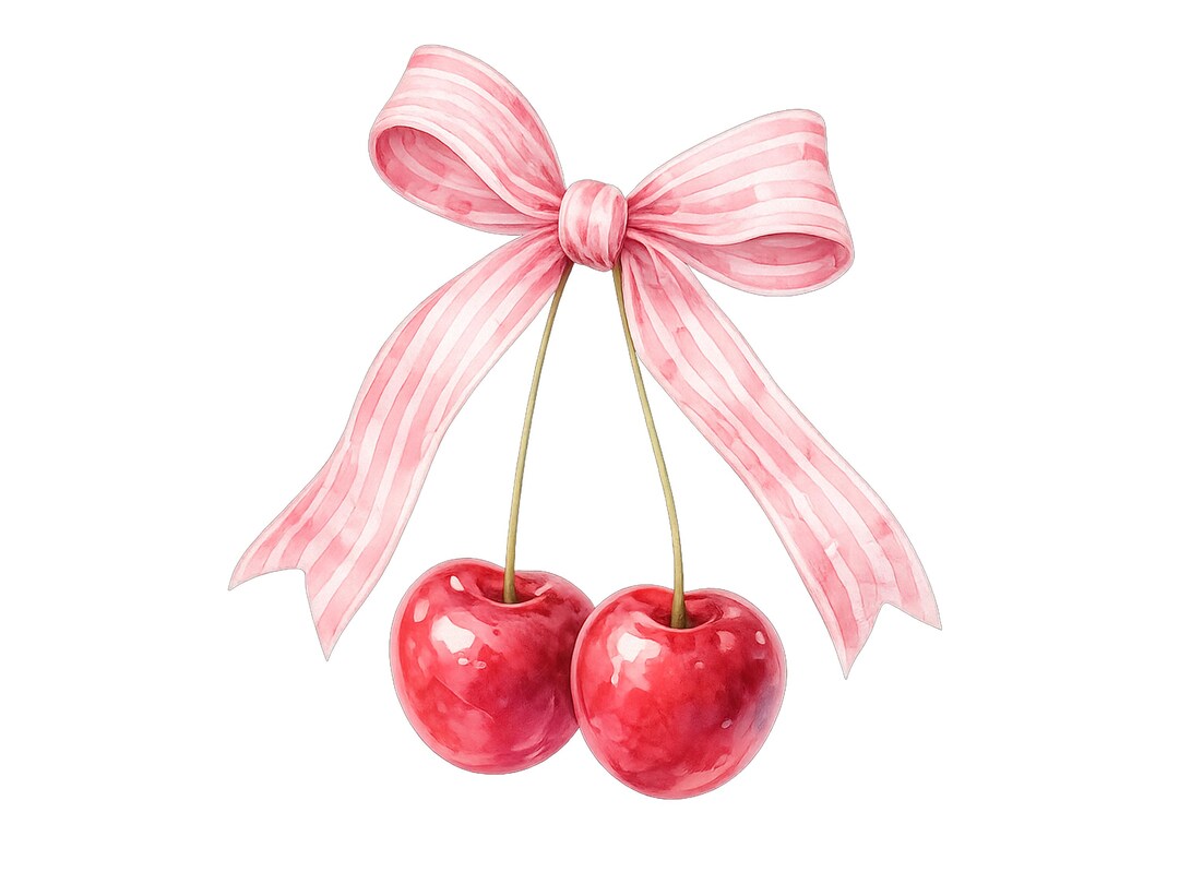Coquette Pink Ribbon Cherries PNG, Cute Cherry Design, Soft Girl Era ...