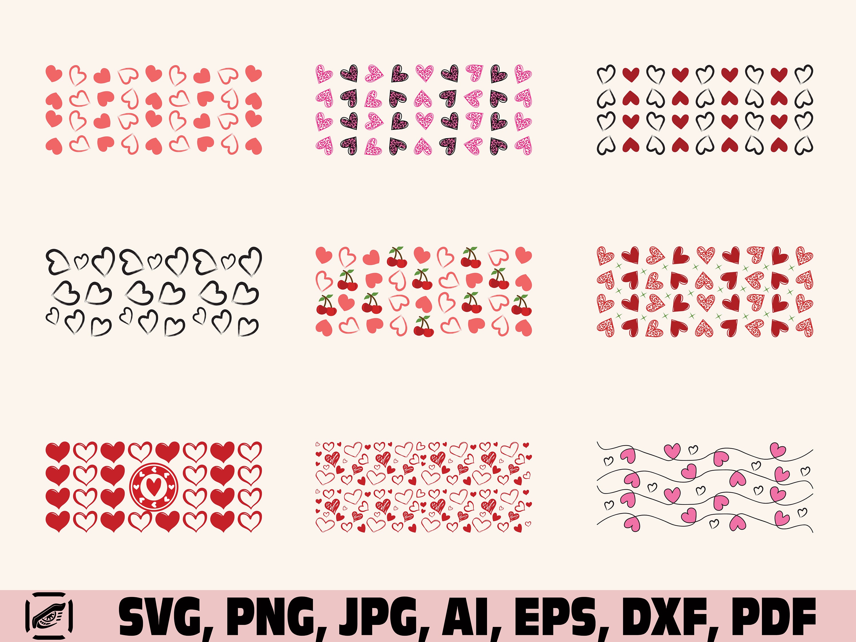 Hearts Libbey Can Glass Wrap Svg Png Bundle, Libbey Glass Svg Png ...
