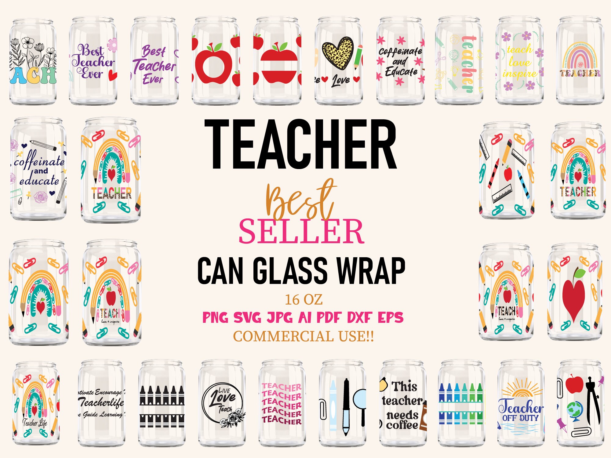 Teacher Libbey Can Glass Wrap Svg Png, Teacher Life, Teach Love Inspire ...