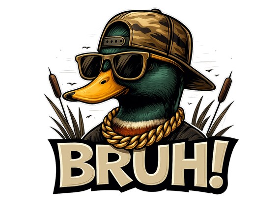 Mallard Duck png, BRUH! png, Camo Hunting, Boys Duck hunting shirt design, Duck in backward cap, Youth Hunting png, Funny Duck hunting png