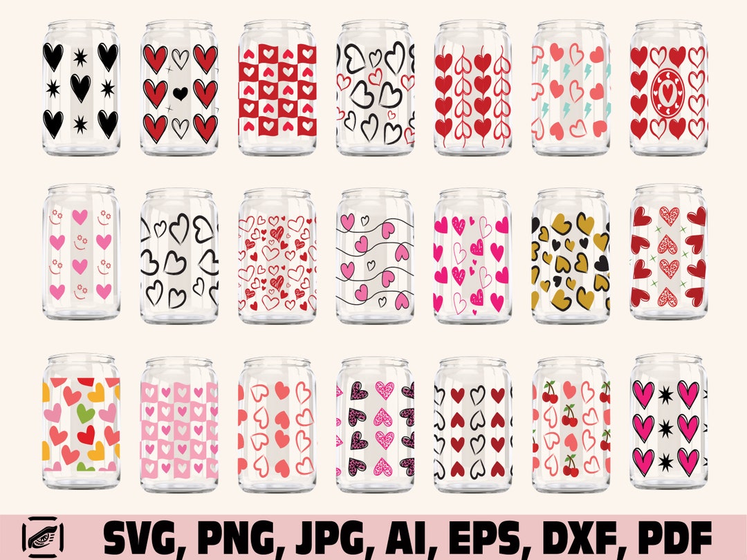 Hearts Libbey Can Glass Wrap Svg Png Bundle, Libbey Glass Svg Png ...
