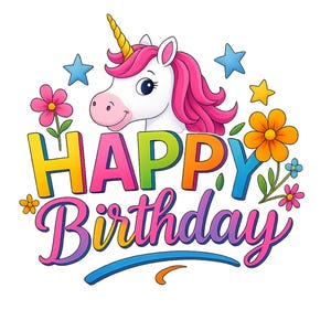 Happy Birthday Unicorn Png, Unicorn Birthday, Girls Birthday Shirt, Colorful Unicorn Birthday Design for Kids’ Party Decor, Unicorn Birthday