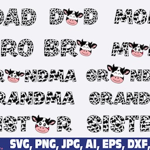 Familia de vacas svg png, impresión de vaca svg png, vaca papá hermano hermana abuela abuelo mamá svg png, Cara de vaca SVG, brazo Animal svg, Pequeño vaquero svg