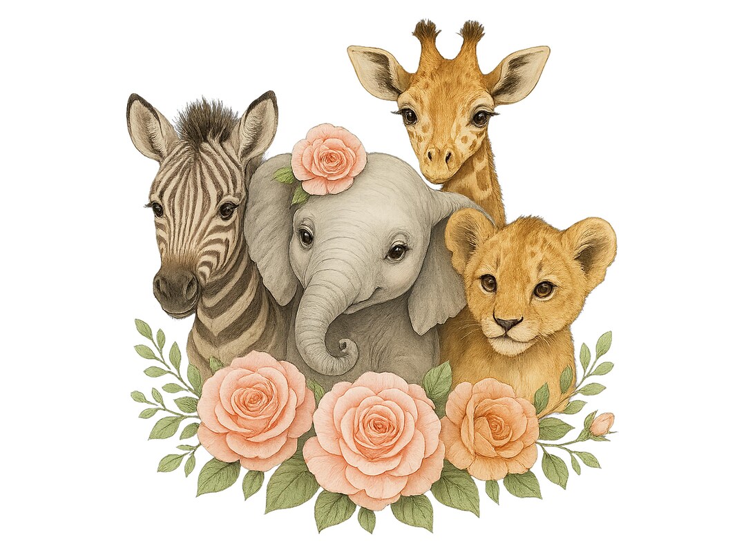 Baby Safari Animals Watercolor PNG, Wild One Birthday Design, Jungle ...