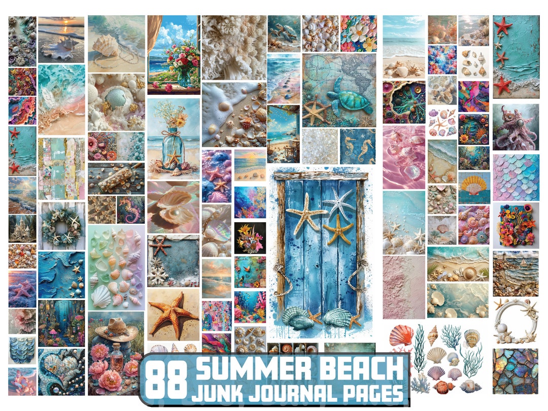 Ocean Summer Beach Junk Journal Kit, Coastal Scrapbook (digital ...