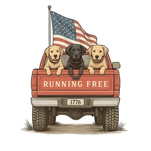 American Flag Labrador Retriever Clipart, Hunting Dog Labrador Retriever Sublimation, Labradors in truck png, Patriotic Hunting Dog Png