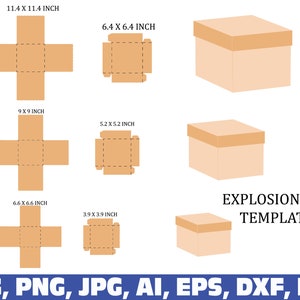 Quadratische Box-Vorlage, Box-Vorlage svg, Geschenkbox-Vorlage, Explosionsbox-Vorlage, quadratische Geschenkbox-Vorlage, Box-Vorlagen, Verpackungsbox