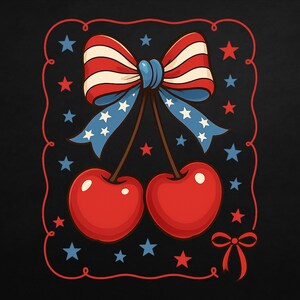 America Cherries PNG, Coquette American Bow Png, Trendy July 4th PNG ...