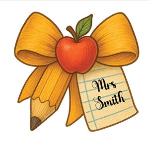 teacher pencil paper bow file png, pencil bow png, crayon bow, school coquette bowscan be personalized with teachers name, digital download