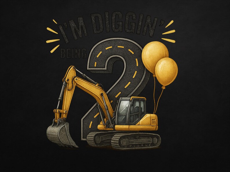 Construction Clipart Digger Tractor PNG, 2nd Birthday Sublimation ...