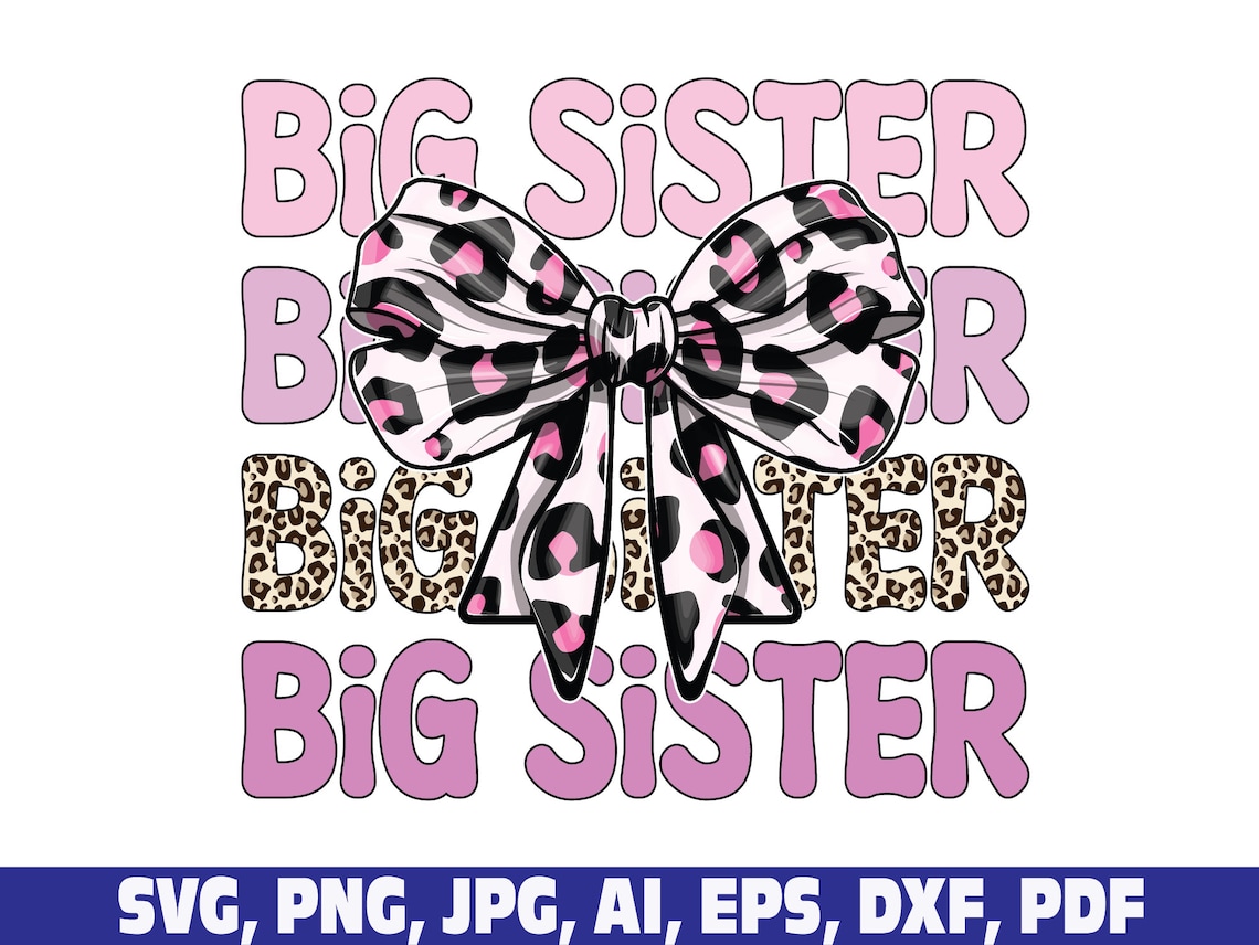 Coquette Bow Big Sister Svg Png, Big Sis Png Svg, Coquette Cow Print