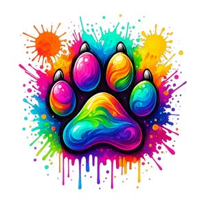 Rainbow Pawprint clipart PNG, Colorful Dog Paw Print Digital Art, Hand Drawn Puppy Paw Clipart, Watercolor Style, COMMERCIAL USE, Pet Lov...