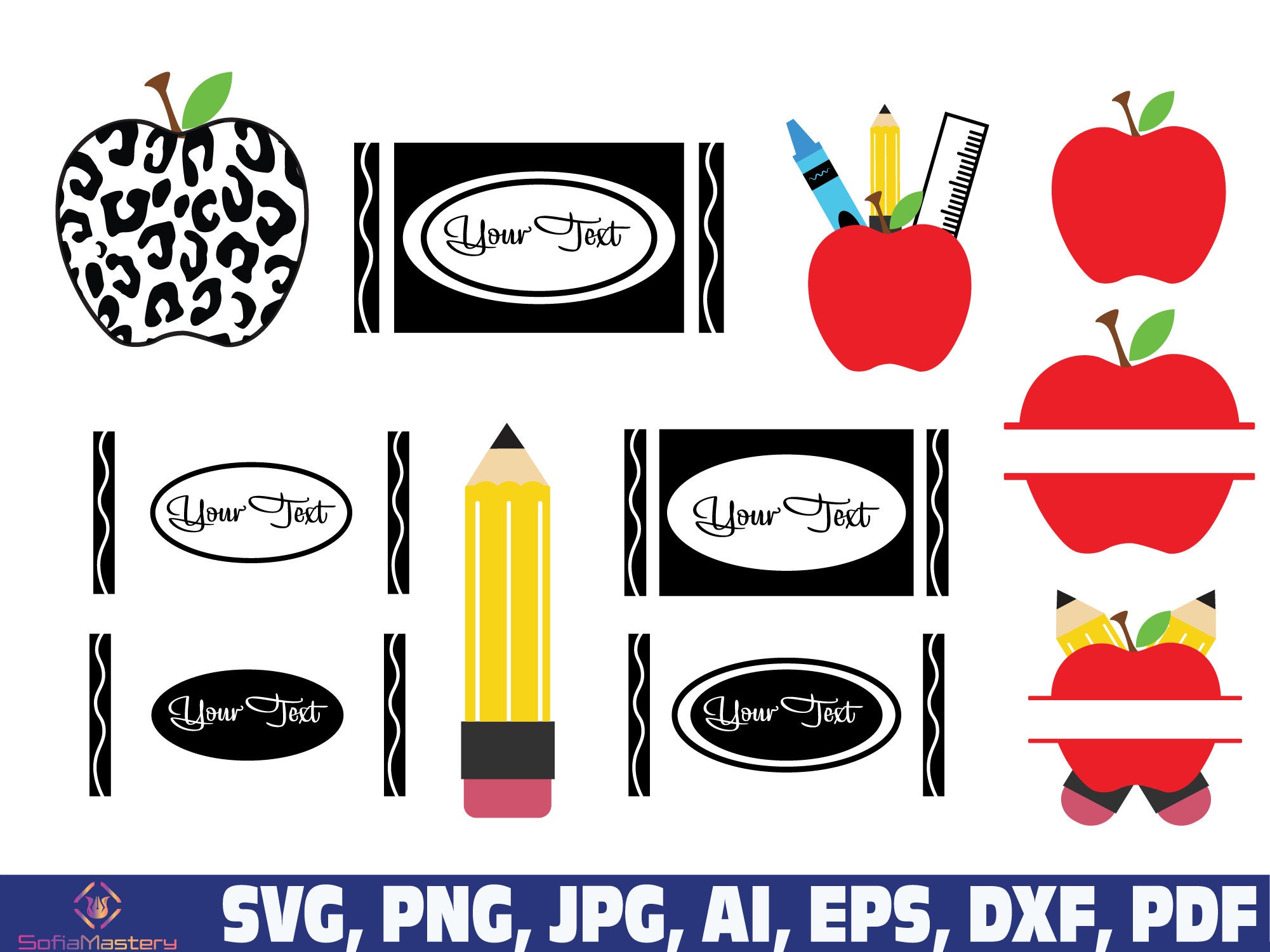 Crayon Split Monogram Svg, Crayon Svg, Teacher Svg, School Svg, Apple ...