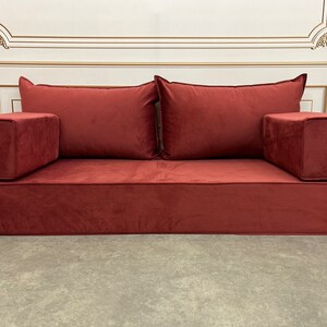 Kids Sofa Design Brick Color Luxury Velvet Floor Seating Cushion Couch 8 Thick, With Surprise Gift, Velvet Floor Cushion, Velvet Floor Sofa zdjęcie 9