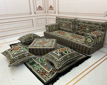Anatolian Grey Arabic Sofa 8 inch Set,Arabic Majlis,Sectional Sofa,Living Room Home Decor,Arabic Majlis Sofa,Anatolian,Ottoman Couch Rug