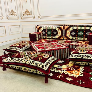 Anatolian Floor Sofa Set: Authentic Turkish Cushions & Kilim Rug