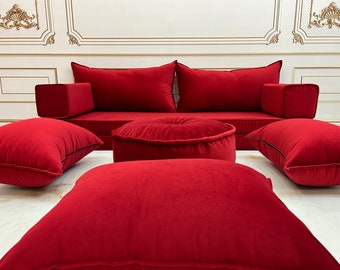 8'' Thick Unique Burgundy Color Luxury Velvet Floor Seating Cushion Couch,Velvet Floor Cushion,Velvet Floor Sofa,Velvet Floor Couch