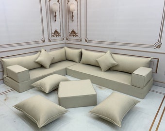 8" Thick L Shaped Premium Cream Color Linen,Linen Fabric Living Room Sofa,L Shaped Sectional Sofa,Linen Sofa,Linen Sofa Cover,Corner Sofa