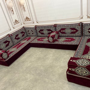 Arabic Sofa 8 inch Maroon Color U Shaped,Arabic Majlis,Arabis Sofa Floor Seating Set,Arabic Sofa Set,Arabic Sofa,Bench Cushions U Sofa Only