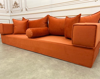 Unique Magic Amber Color Luxury Velvet Bench Cushion,Boho Design Couch,Arabic Style Majlis Sofa,Meditation Yoga Sofas,Amber Velvet