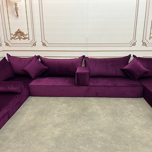 Unique Magic Purple Handmade Stylish Modern Living Room, Boho Floor Sofa, U Shaped Arabic Sofa Set, Custom Made Sofa,Velvet Floor Sofa image 8