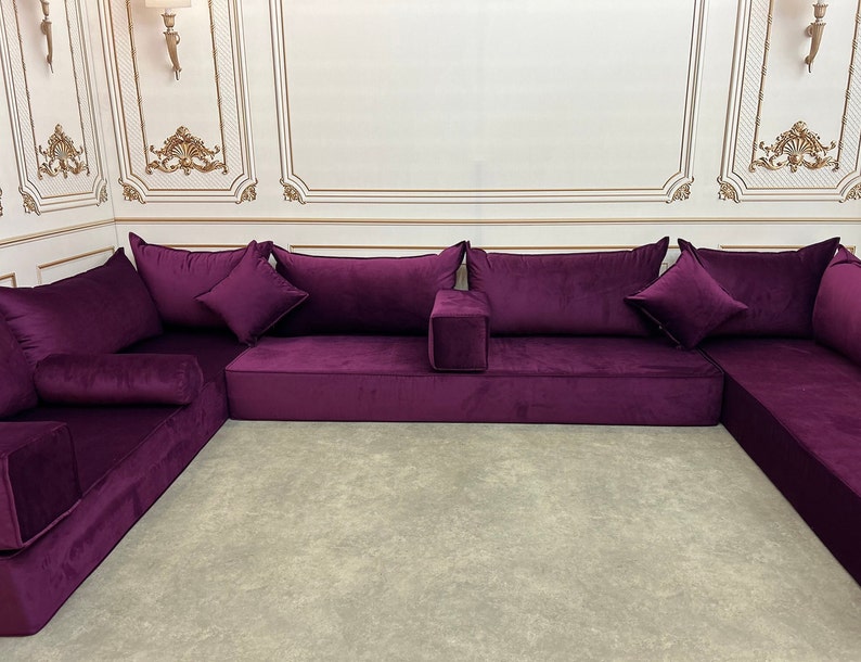 Unique Magic Purple Handmade Stylish Modern Living Room, Boho Floor Sofa, U Shaped Arabic Sofa Set, Custom Made Sofa,Velvet Floor Sofa image 8