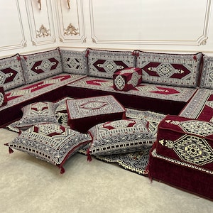 Arabic Sofa 8 inch Maroon Color U Shaped,Arabic Majlis,Arabis Sofa Floor Seating Set,Arabic Sofa Set,Arabic Sofa,Bench Cushions image 2