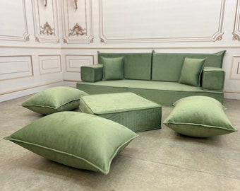 Water Green Color Soft Textured Luxury Arabic Sofa Set 8 Inch Single Thick Floor Seating Cushion Sofa Set,MultiColor,Soft Touch Floor Sofa