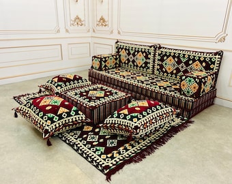 Burgundy Arabic Majlis Sofa Set: Authentic Floor Seating