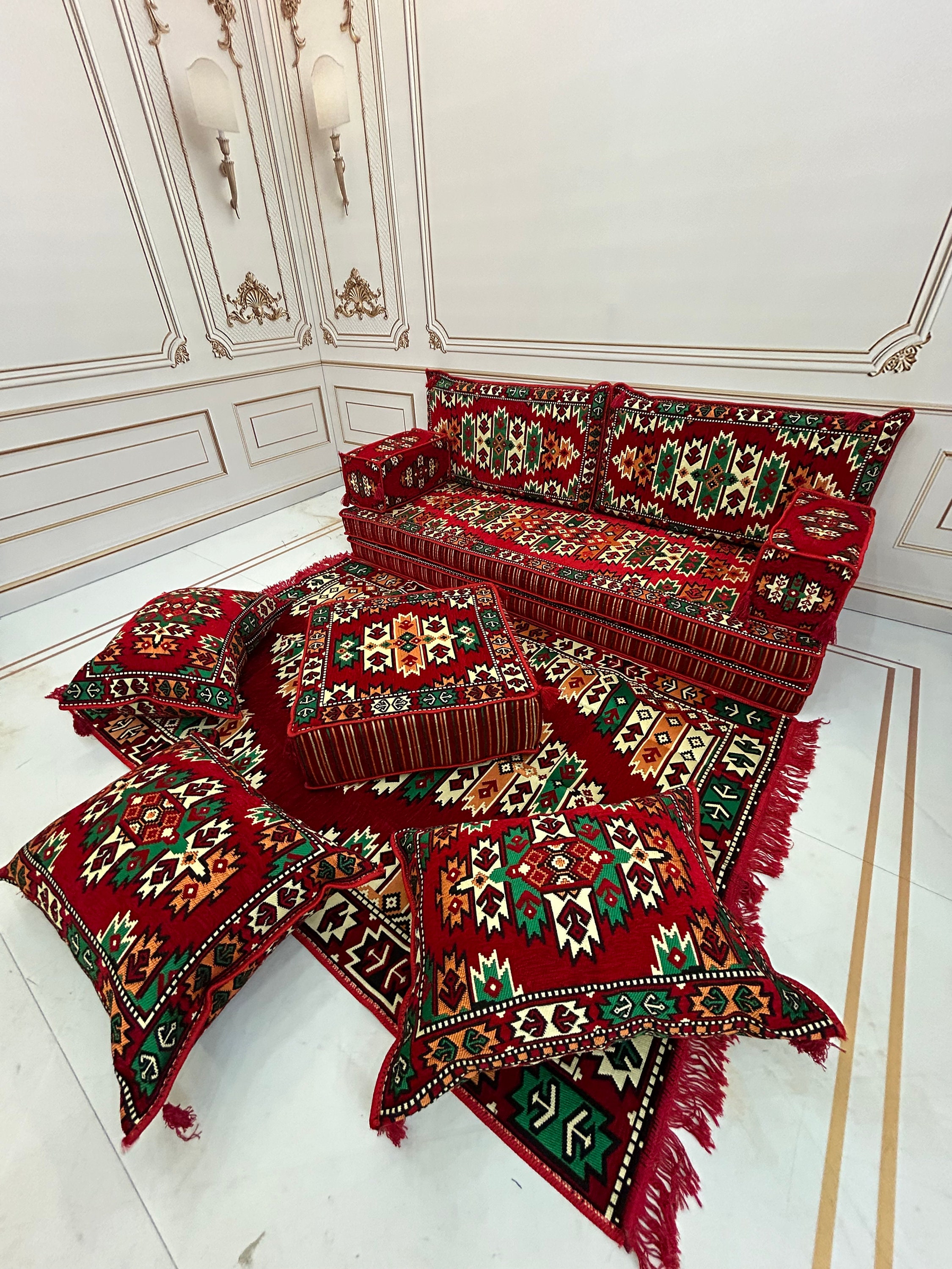 Buy Red Pine Arabic Majlis Sofa Set: Floor Seating, Ottoman Couch