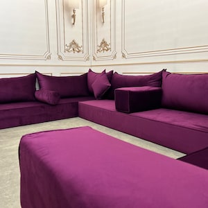 Unique Magic Purple Handmade Stylish Modern Living Room, Boho Floor Sofa, U Shaped Arabic Sofa Set, Custom Made Sofa,Velvet Floor Sofa image 7