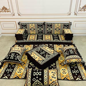Ethnic Style Floor Sofa Set: Dark Brown Arabic Seating Couch