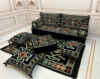 8" Thick Navy Blue Arabic Sofa Set,Arabic Majlis,Sectional Sofa,Living Room Home Decor,Arabic Majlis Sofa,Anatolian,Ottoman Couch Rug