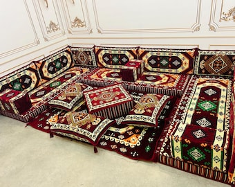 U Shaped Arabic Floor Seating Set: Authentic Anatolian Sofa, Living Room Decor