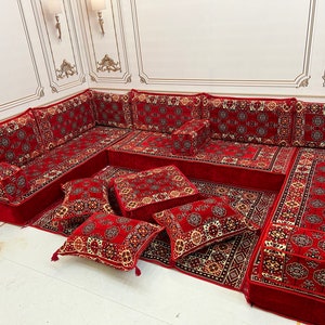 Ethnische Muster Arabisch Sofa 8-Zoll-U-förmige Arabisch Sofa Set,Arabisch Majlis,Bodenkissen,Terrassenmöbel,Schnittsofa,Terrassenmöbel