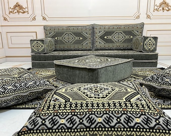 8" Thick Grey Arabic Sofa Set,Arabic Majlis,Sectional Sofa,Living Room Home Decor,Arabic Majlis Sofa,Anatolian,Ottoman Couch Rug