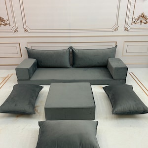 Anthracite Velvet Floor Seating Cushion Couch: Luxury Modular Sofa Set