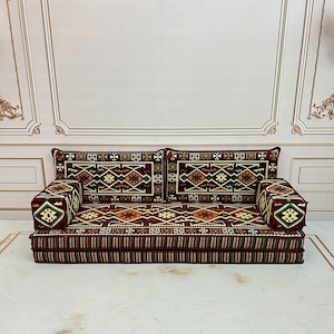 8&quot;Thick Authentic Burgundy Arabic Sofa,Arabic Majlis,Sectional Sofa,Living Room Home Decor,Floor Sofa,Boho Floor Couch,Arabic Floor Seating