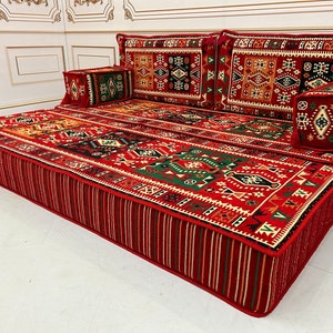 Red Bodrum Milas Arabic Sofa: Floor Cushion Seating Couch