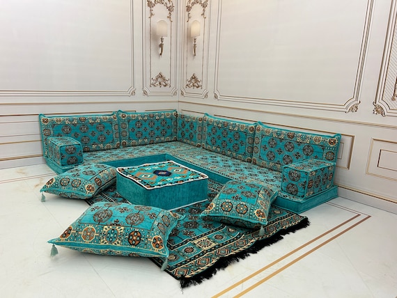 4 Thick L Shaped Turquoise Sofa arabic Majlis sectional Sofa living Room Home Decor arabic Majlis Sofa anatolian ottoman Couch Rug Etsy UK
