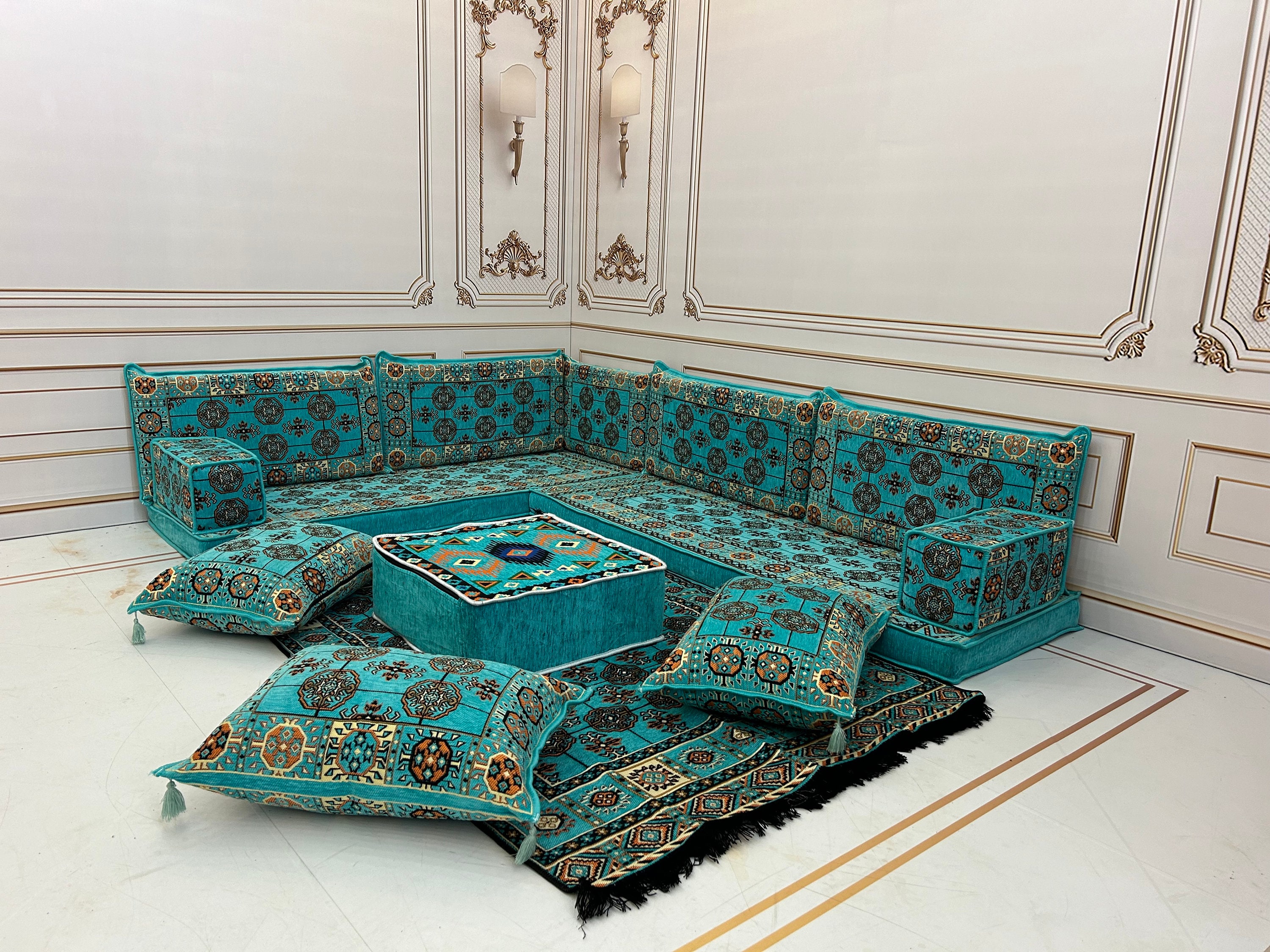 4 Thick L Shaped Turquoise Sofa arabic Majlis sectional Sofa living Room Home Decor arabic Majlis Sofa anatolian ottoman Couch Rug Etsy UK