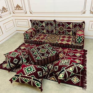 Boho Floor Sofa Set: Ethnic Kilim Rug Cushions