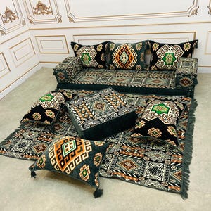 Anatolian Boho Floor Sofa Set: Kilim Rug, Cushions & Pillows