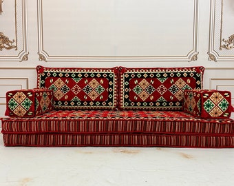 8" Thick Anatolian Red Arabic Sofa,Arabic Majlis,Sectional Sofa,Living Room Home Decor,Floor Sofa,Boho Floor Couch,Arabic Floor Seating