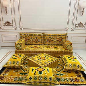 Yellow Anatolian Arabic Sofa Set: Floor Seating, Ottoman Couch
