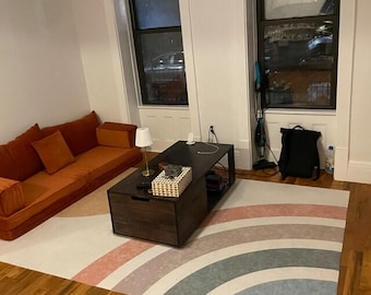 Orange Velvet Floor Cushion Couch: 8&#39;&#39; Thick, Washable Cover