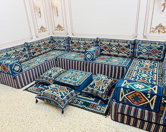 Set di divani Majlis arabi spessi 12'': seduta a U, pouf/tappeto