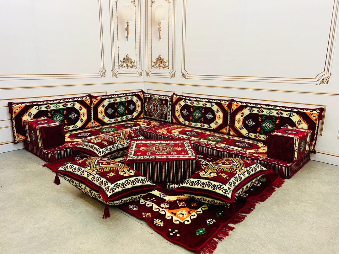 L-shaped Turkish Floor Seating Set: Arabic Majlis Sofa - Etsy