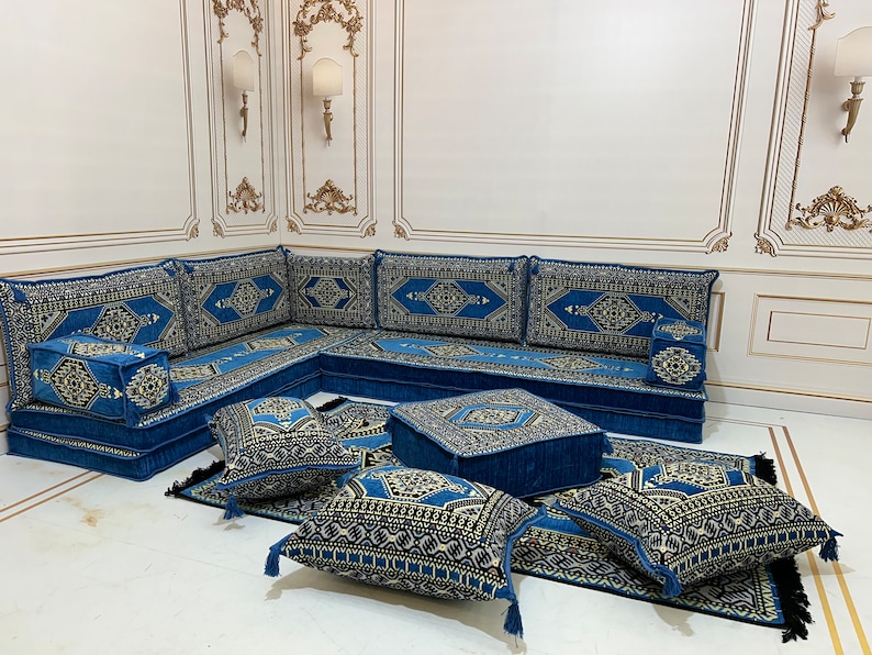 8 Thick L Shaped Arabic Living Room Floor Seating Sofa Set,Pallet Cushion Set,Modular Design Floor Cushion,Arabic Sofa Set,Sectional Sofa zdjęcie 2