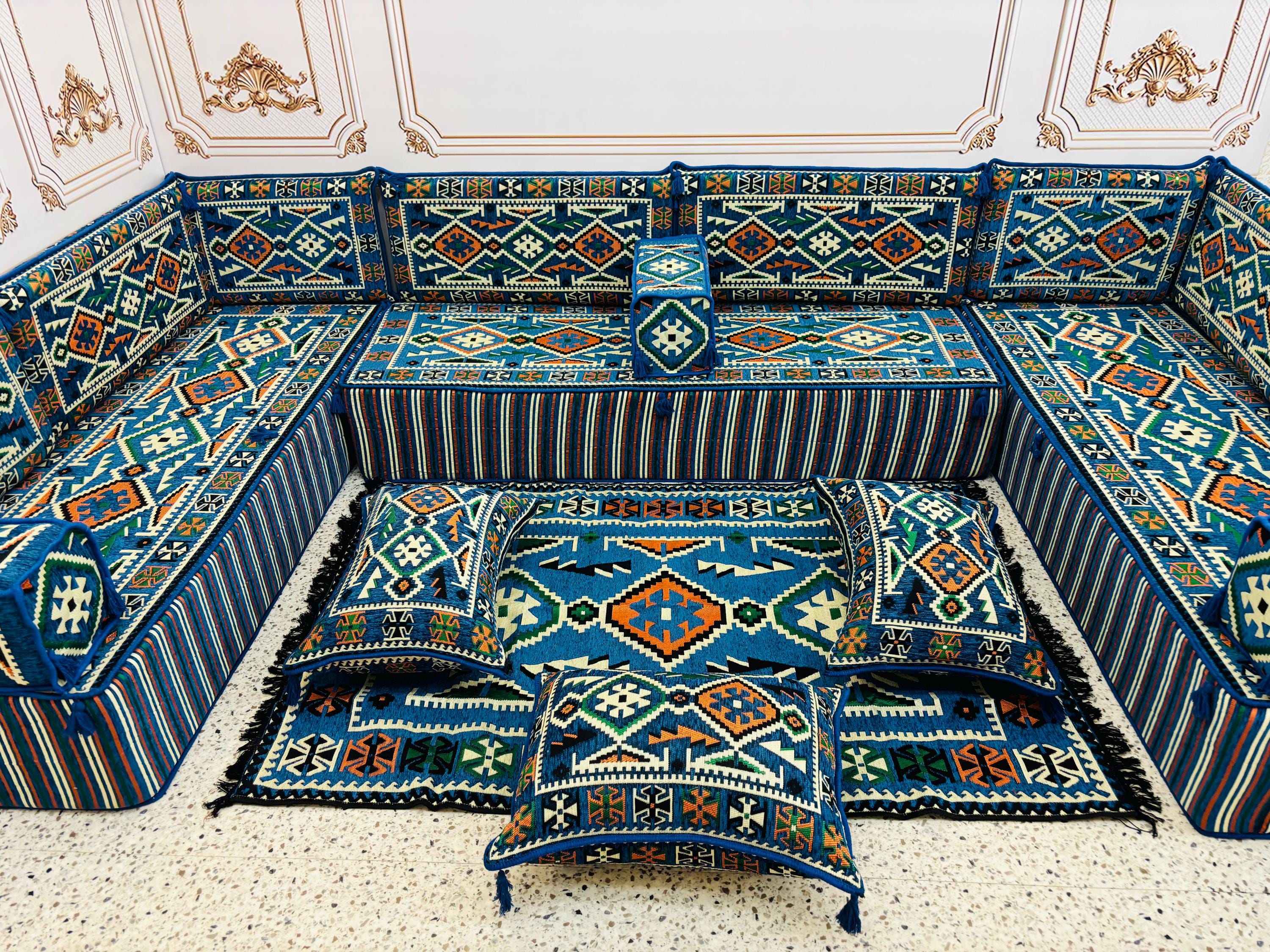 Majilis Rug 12'' Thick Arabic Majlis Sofa Set: U Shaped Floor Seating, Ottoman ...